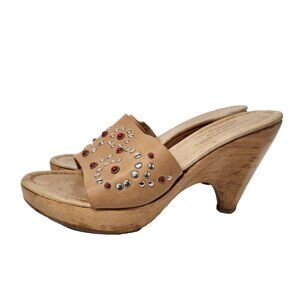 Donald J Pliner Womens Wood Heels Sandals Size 7 Leather Studded Open Toe BOHO